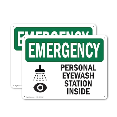 Signmission Personal Eyewash Station Inside With Symbol, 24 in W x Rectangle, Plastic OS-2PACK-EM-P-1824-L-10405